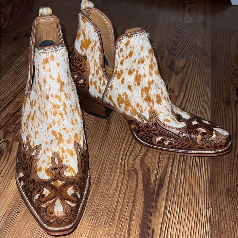 Myra Hair on Hide Tooled Leather Booties